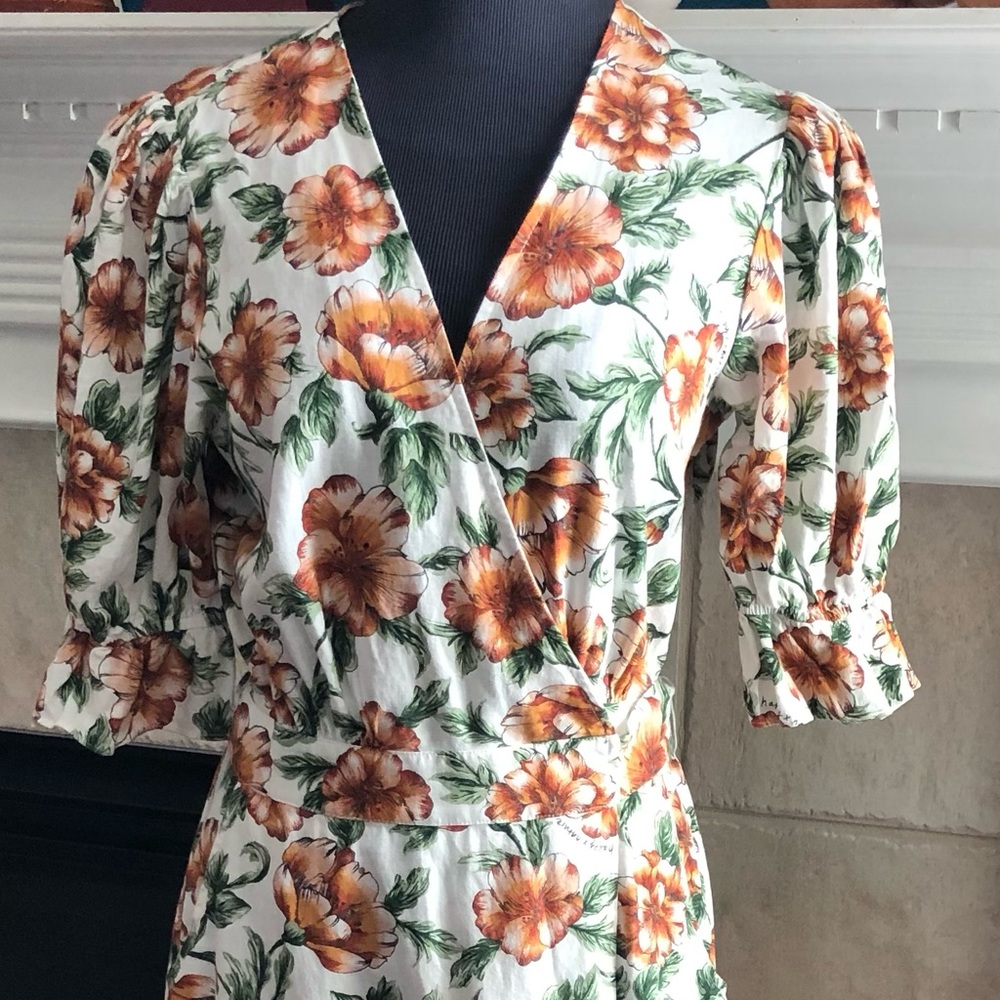 VTG Happy X Nature Maxi Wrap Dress Tie Belt Waist Size M Linen And Viscose  = J